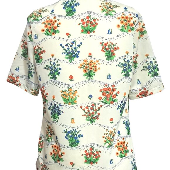 Vintage Floral Top Short Sleeve Button-Up Dagger Collar Shirt by NFE Fashions - Picture 7 of 10